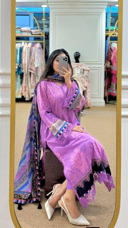 Royal Lavender Digital Print Dubai Silk 3-Piece Set